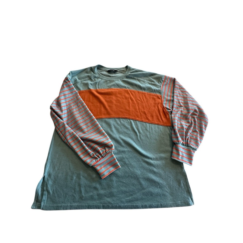 Dokotoo Pullover Top Women's Size Medium 3/4 Sleeve Knit Color Block Blue Orange